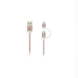 IOGEAR Cable GUML01-RG 3.3feet DuoLinq 2-in-1 Charge and Sync Cable Rose Gold Bare